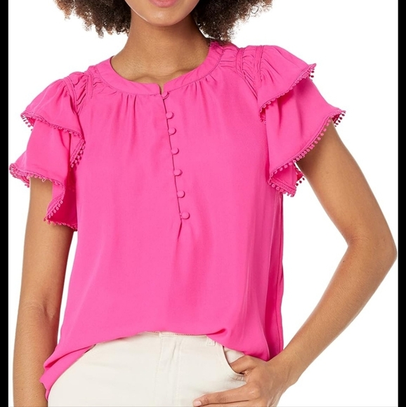 Zac & Rachel Tops - Zac & Rachel Tiered Sleeve Button Front Blouse Women’s Plus Size Top 2x